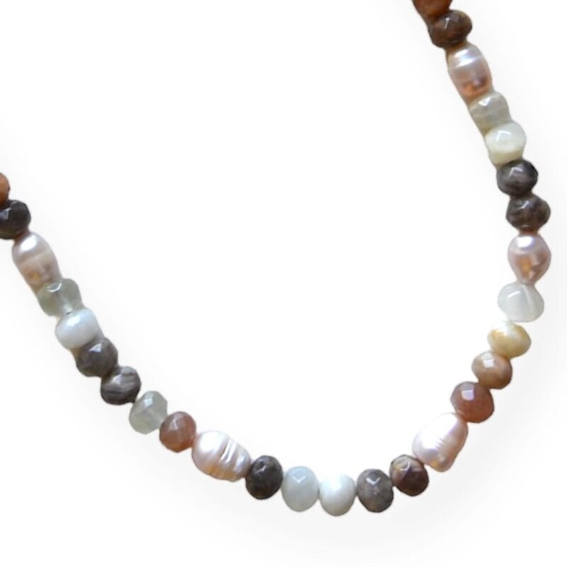 MINMAJD Multi Color Moonstone with Silver Lock Necklace