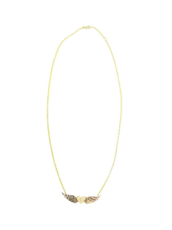 YOLA JAHSHAN 18K Gold with Black ,  white Diamonds Heart and wings Necklace