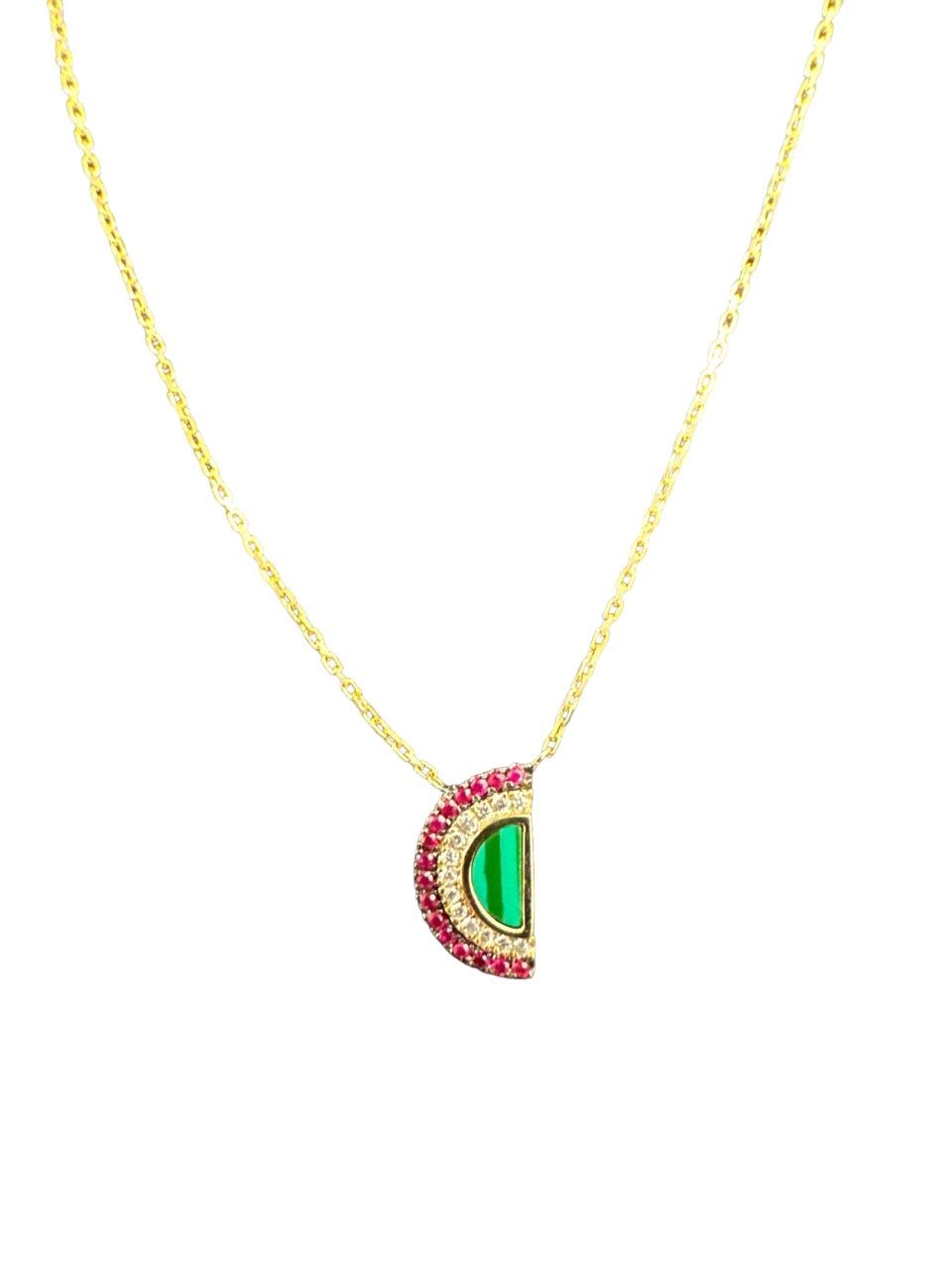 YOLA JAHSHAN 18K Gold Ruby , Diamond , Malachite Watermelon  Necklace