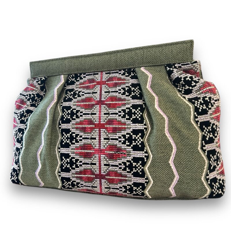 ZD SUZANI Sage Green Rim Tatreez Clutch