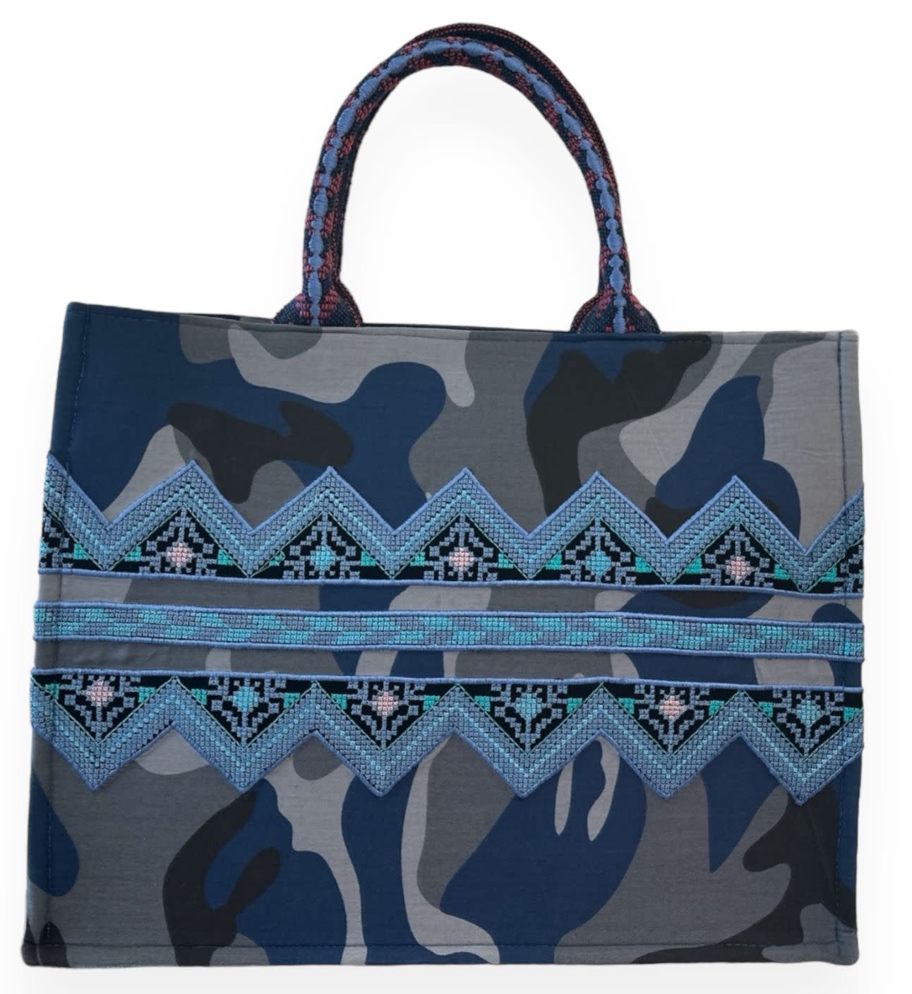 ZD SUZANI Shades of Blue Daftar Tatreez Tote Bag