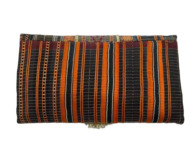 YOLA JAHSHAN FASHION Orange, Black and Gold Striped Clutch Bag