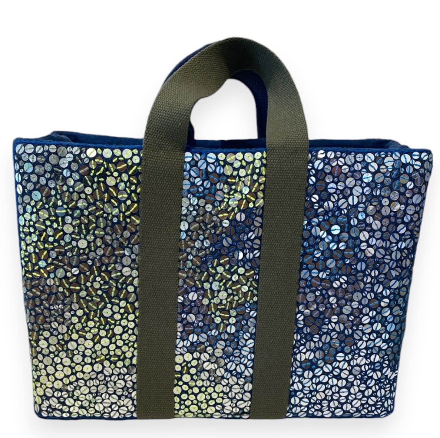 YOLA JAHSHAN FASHION Blue and Green Sequin Denim Tote Bag