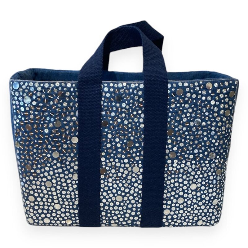 YOLA JAHSHAN FASHION Silver Sequin Denim Tote Bag