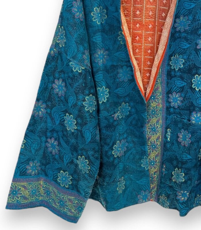 YOLA JAHSHAN FASHION Vintage Blue Kantha Jacket with Hand Embroidery