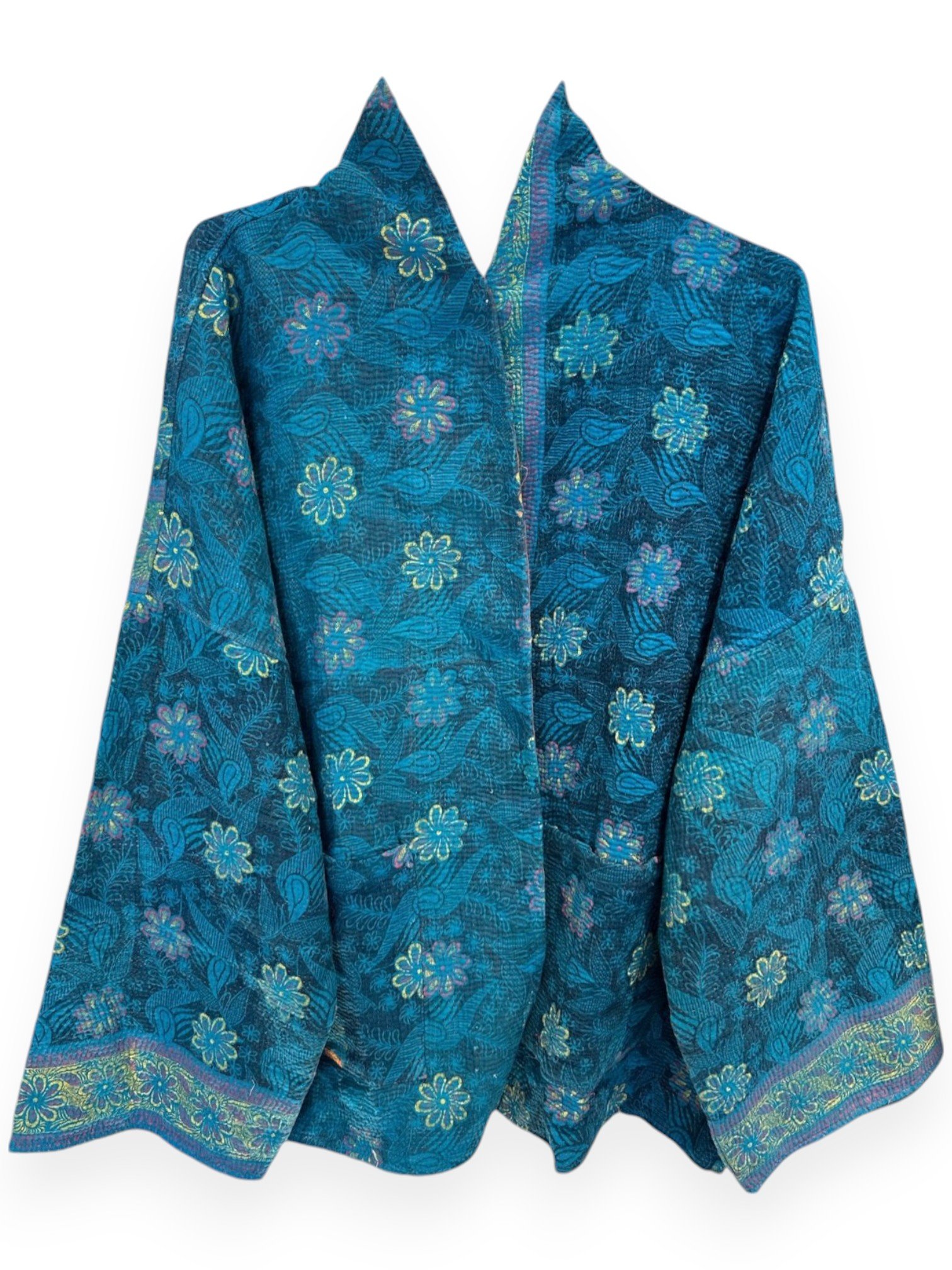 YOLA JAHSHAN FASHION Vintage Blue Kantha Jacket with Hand Embroidery