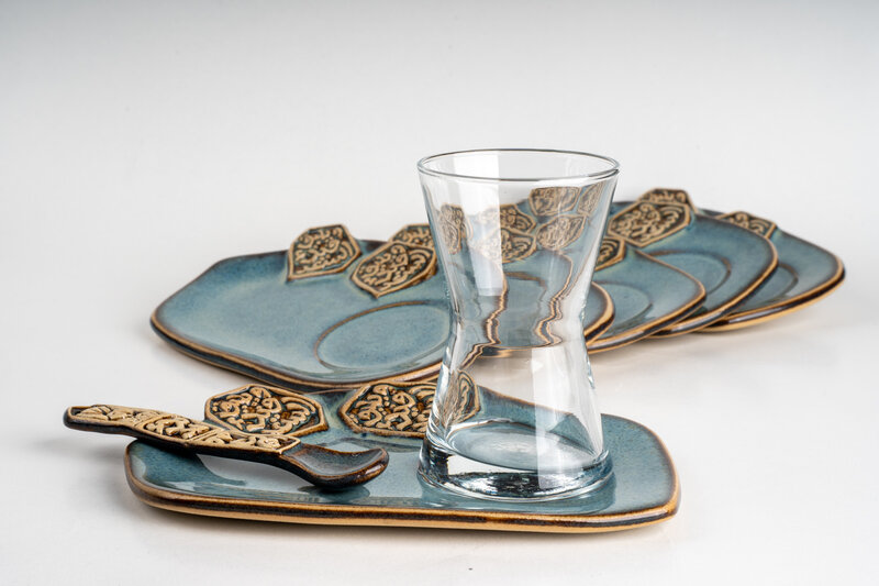 QADEEM Al Sa'ad One-Size Malaki Glass Istikanah & Tray - Set of 6