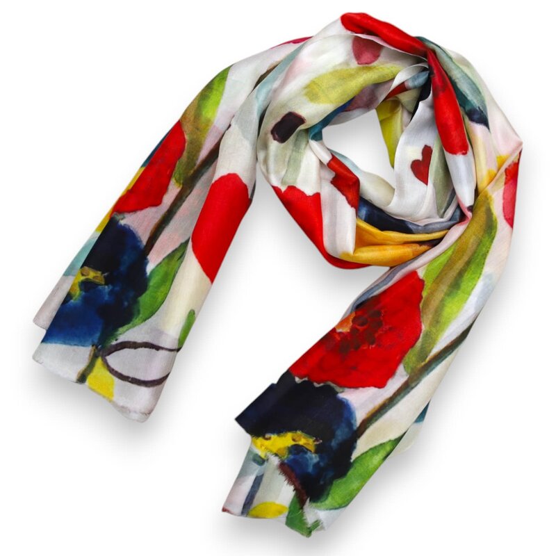 ALKUTBIA White Floral Silk Scarf