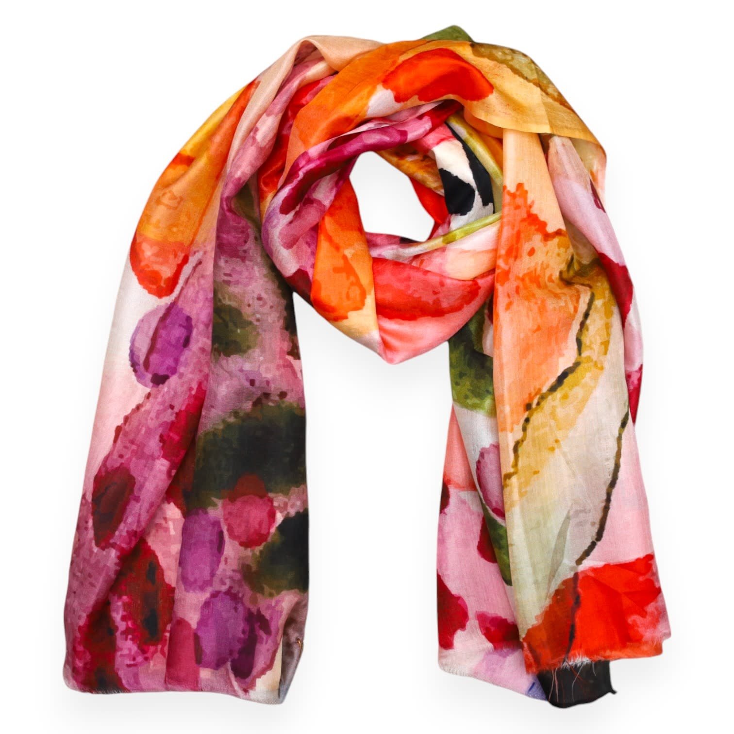 ALKUTBIA Orange and Purple Floral Silk Scarf