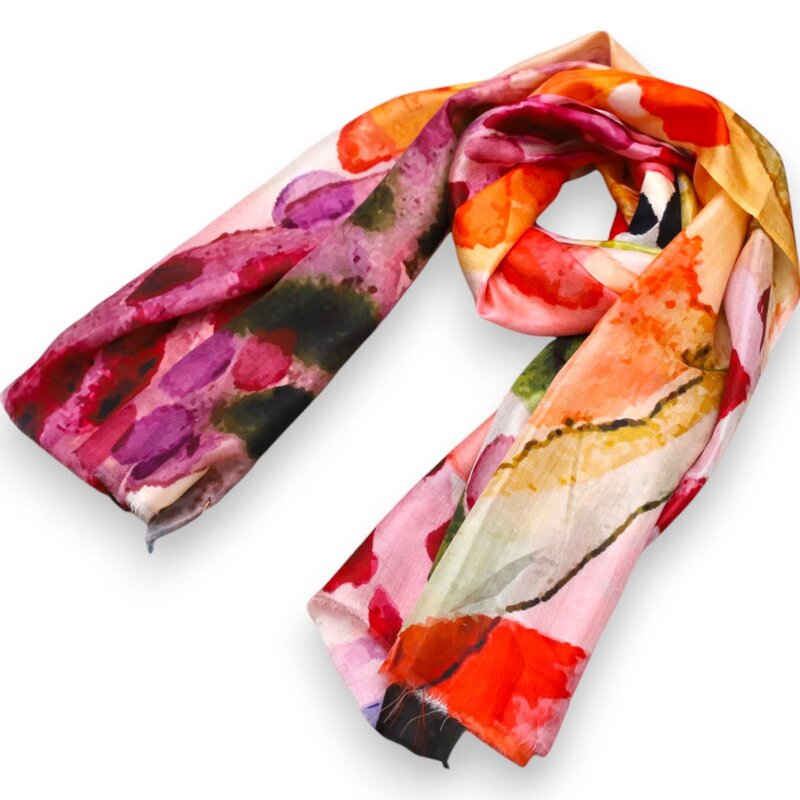 ALKUTBIA Orange and Purple Floral Silk Scarf