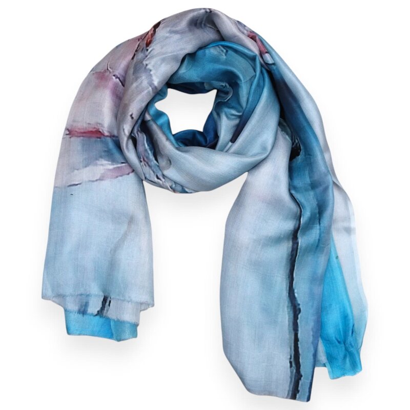 ALKUTBIA Blue Floral Silk Scarf