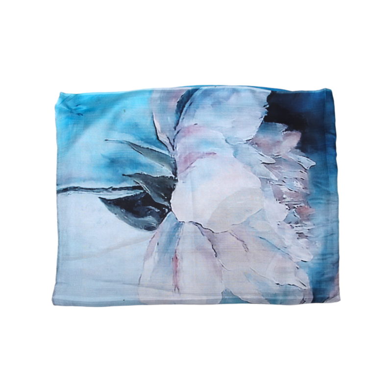 ALKUTBIA Blue Floral Silk Scarf