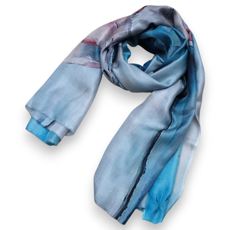 ALKUTBIA Blue Floral Silk Scarf