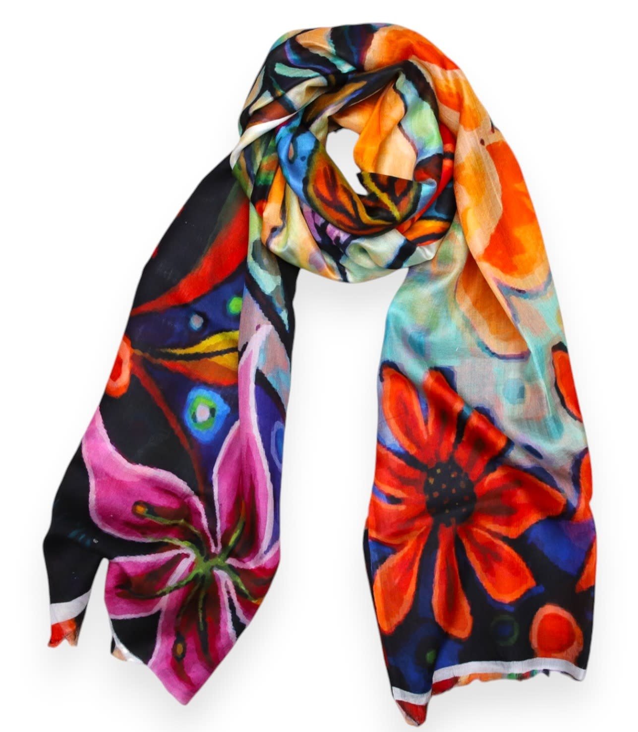 ALKUTBIA Multi-color Floral Silk Scarf