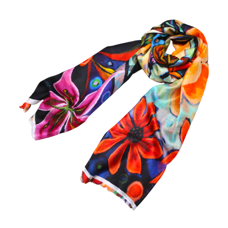 ALKUTBIA Multi-color Floral Silk Scarf