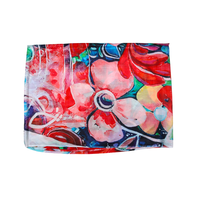 ALKUTBIA Blue and Red Floral Silk Scarf