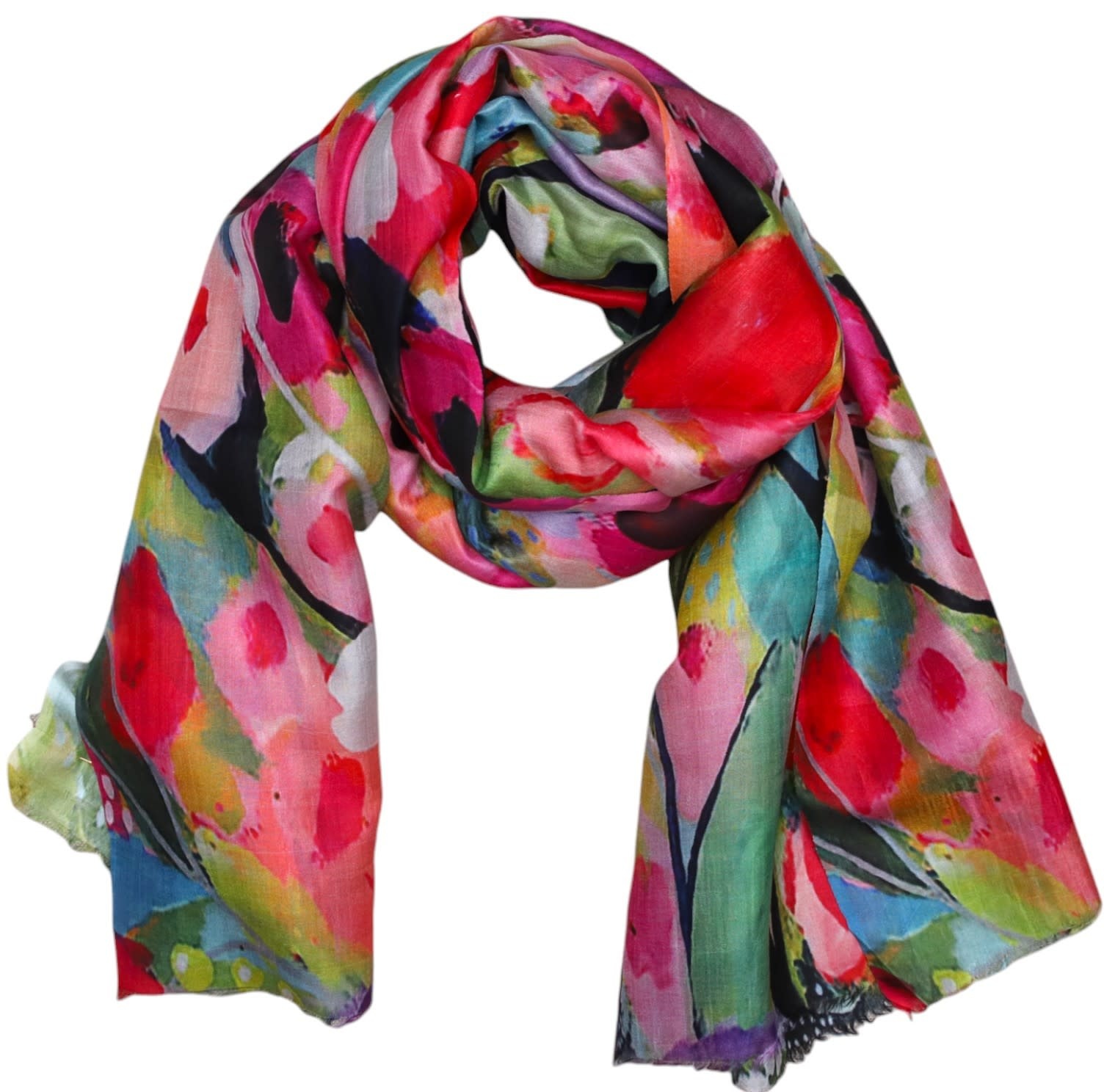 ALKUTBIA Shades of Pink and Blue Floral Silk Scarf