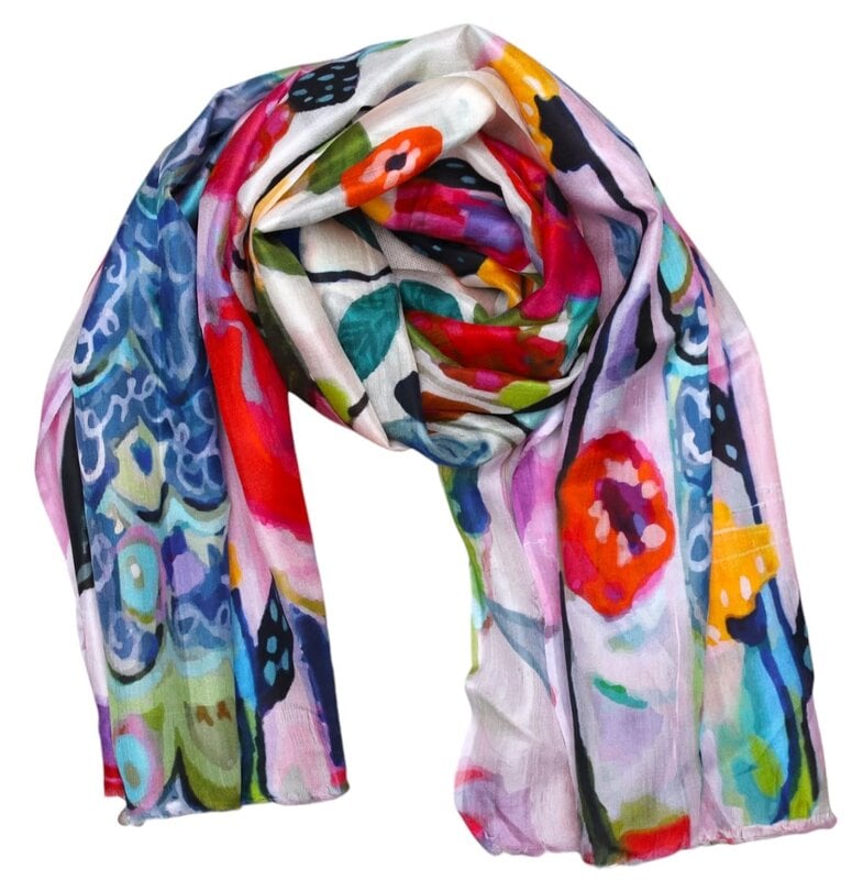 ALKUTBIA Purple, Blue and Red Floral Silk Scarf