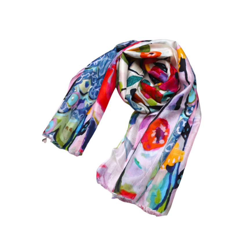 ALKUTBIA Purple, Blue and Red Floral Silk Scarf