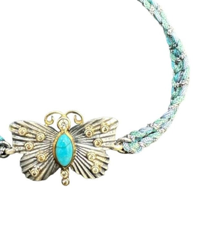 YOLA JAHSHAN Silver ,  gold with Dimond  and Turquoise Butterfly Bracelet