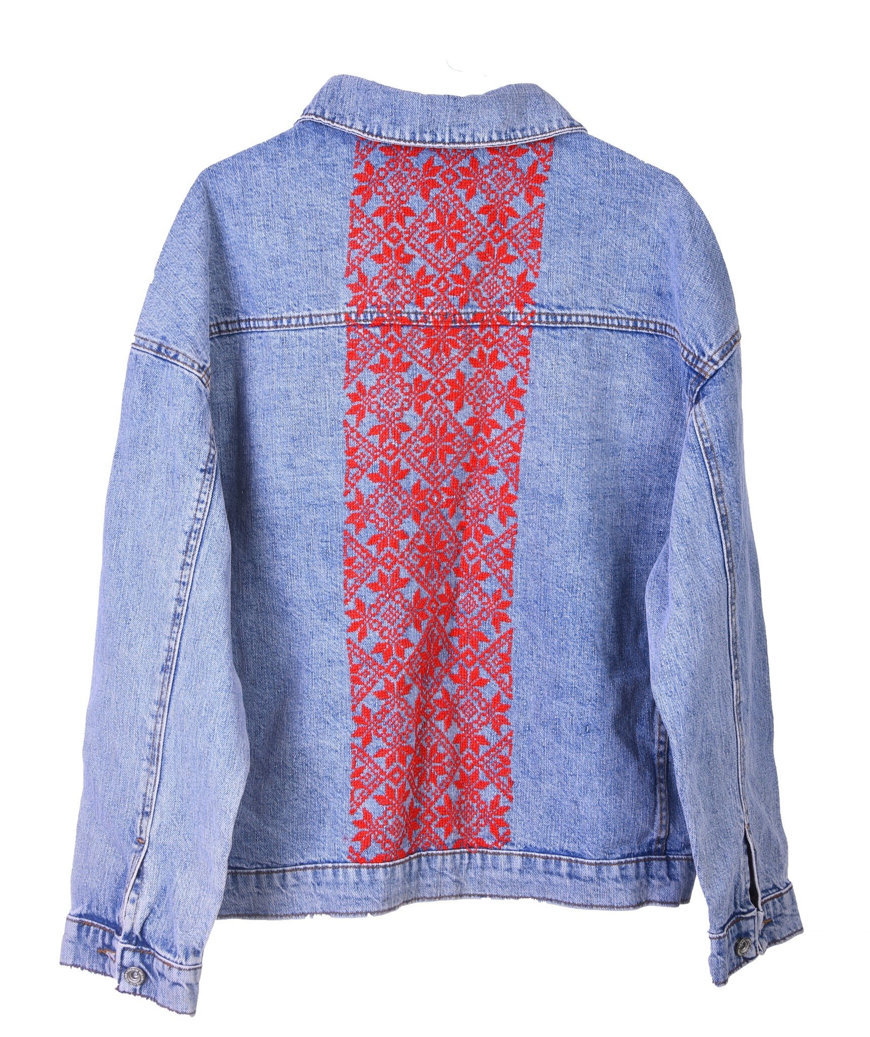 HALIMEH.JO Crystal blue denim jacket with Red full back embroidery