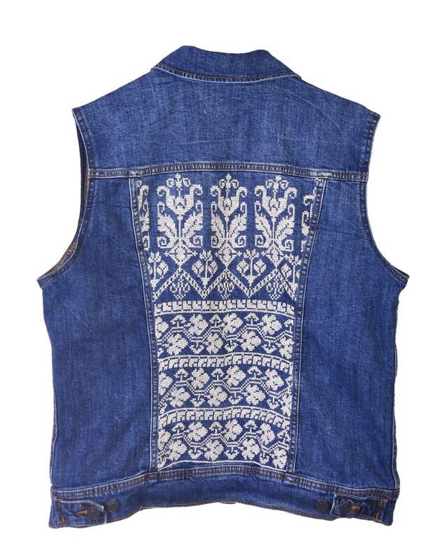 HALIMEH.JO Short blue denim Vest with white embroidery