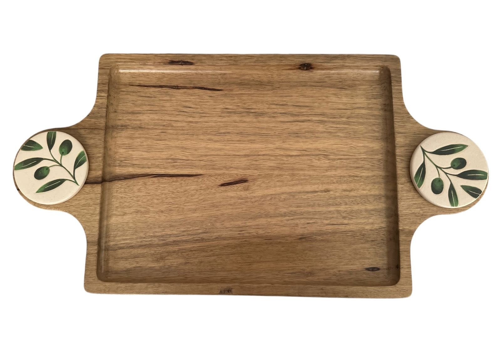 MERATH ART Olives Design - Rectangular Wooden Tray