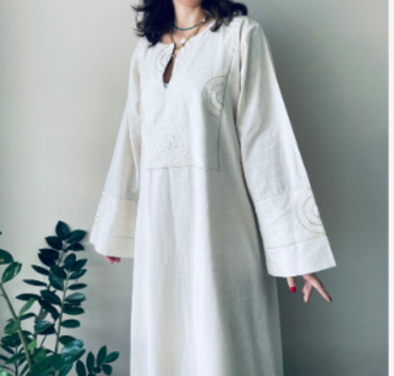 LAM COLLECTIONS long off-white Abaya with Indian fabric