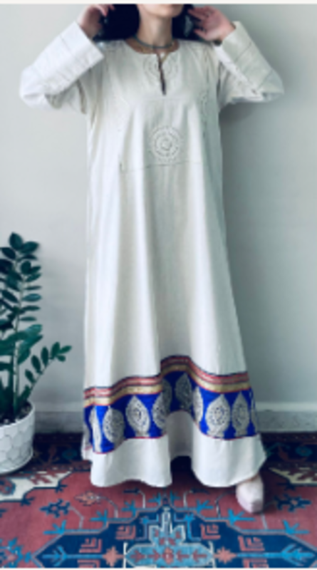 LAM COLLECTIONS long off-white Abaya with Indian fabric