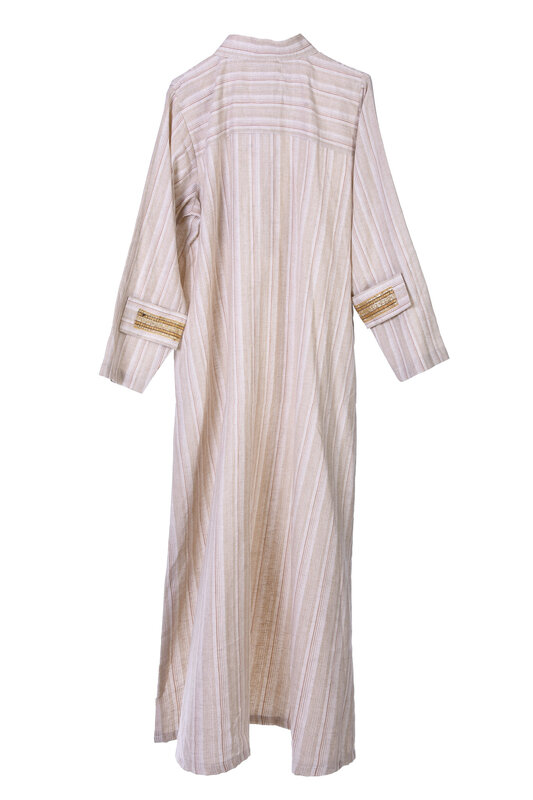 LAM COLLECTIONS Gold and Off-white Long abaya with embroidered pocket 