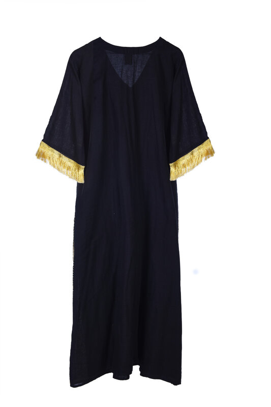 LAM COLLECTIONS Black Abaya with Arabic calligraphy embroidery