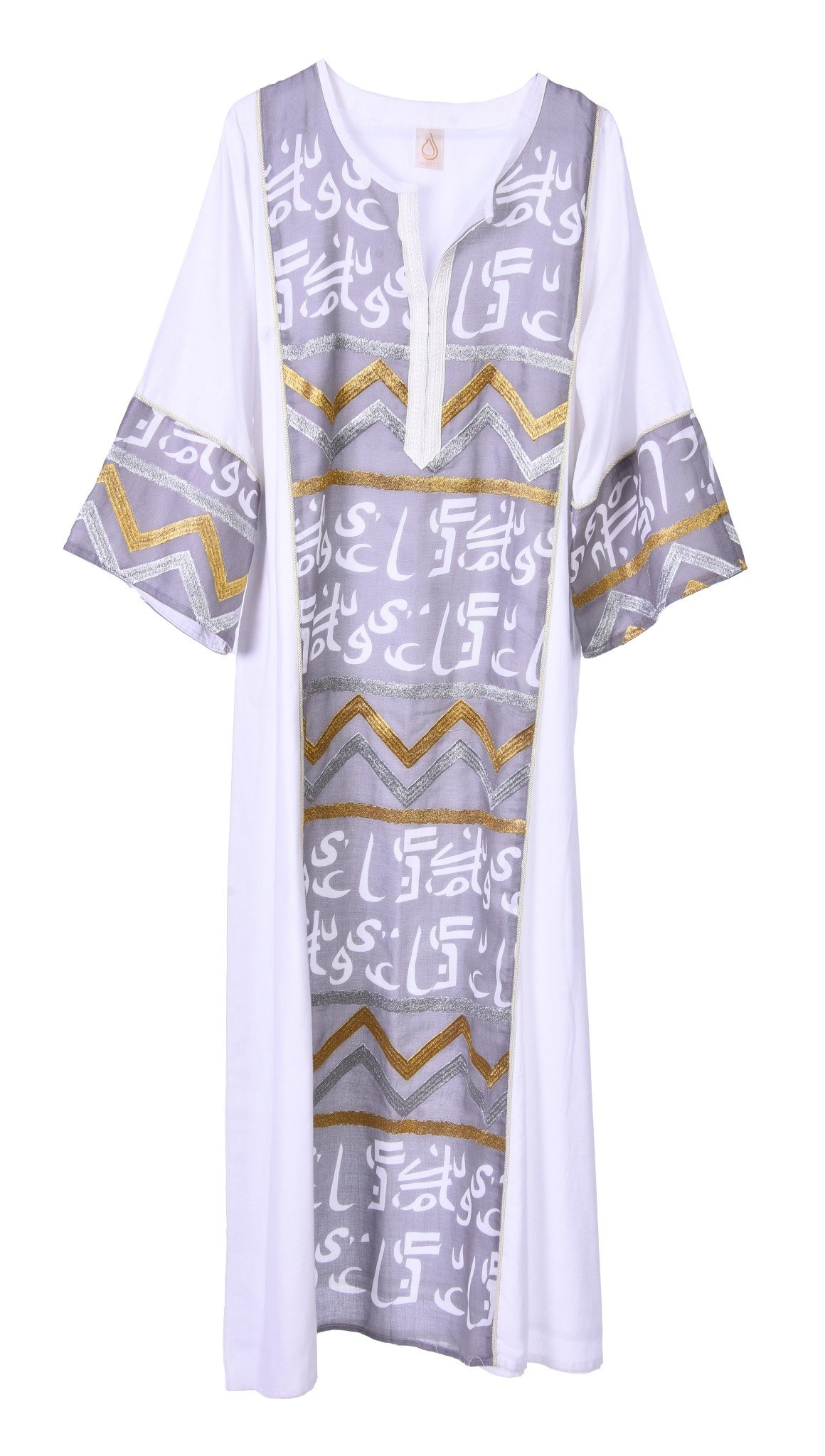 LAM COLLECTIONS White Abaya with Arabic calligraphy Details