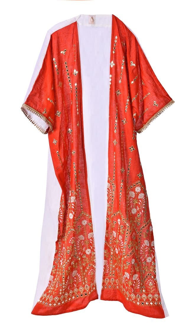 LAM COLLECTIONS orange bisht with gold embroidery