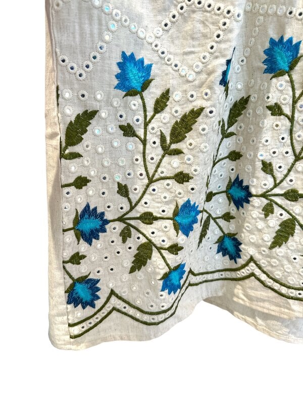 LAM COLLECTIONS Off-white Bisht with Blue Floral Embroidery