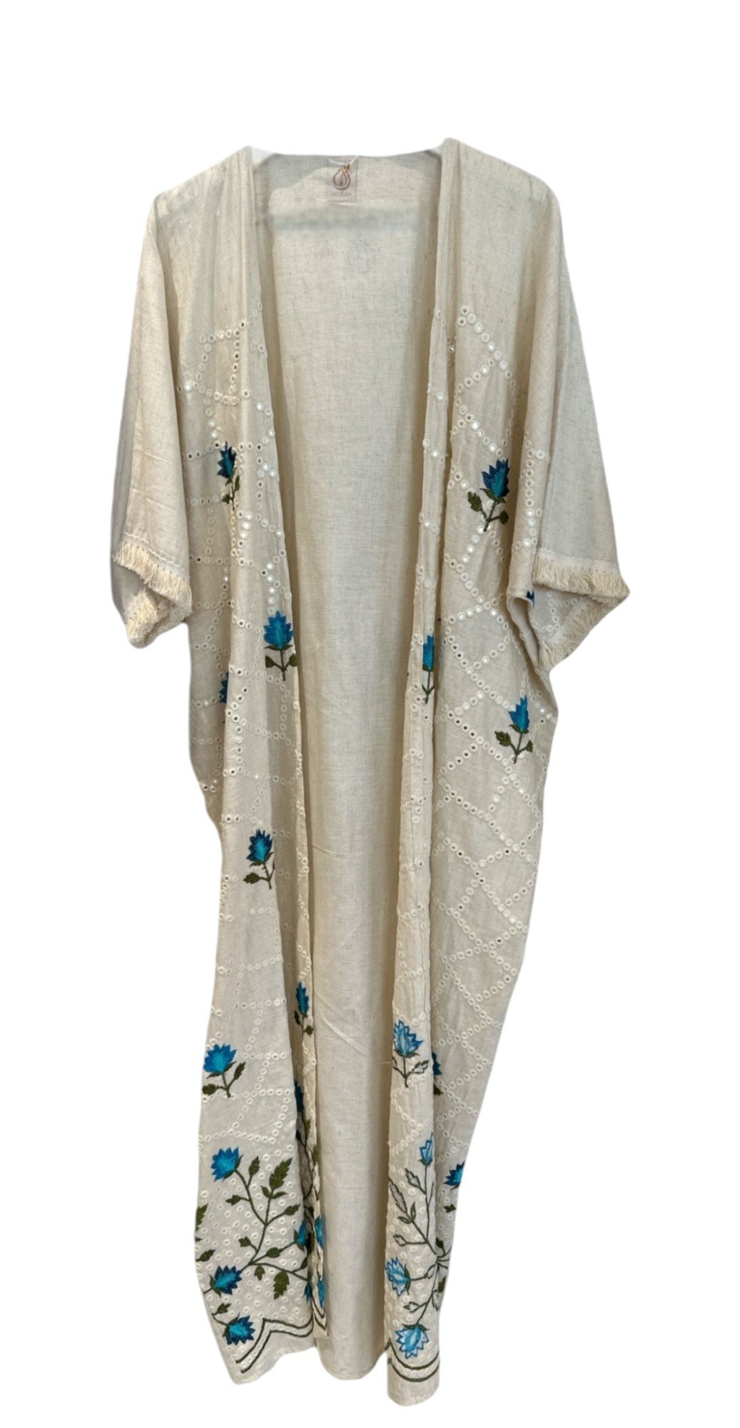 LAM COLLECTIONS Off-white Bisht with Blue Floral Embroidery