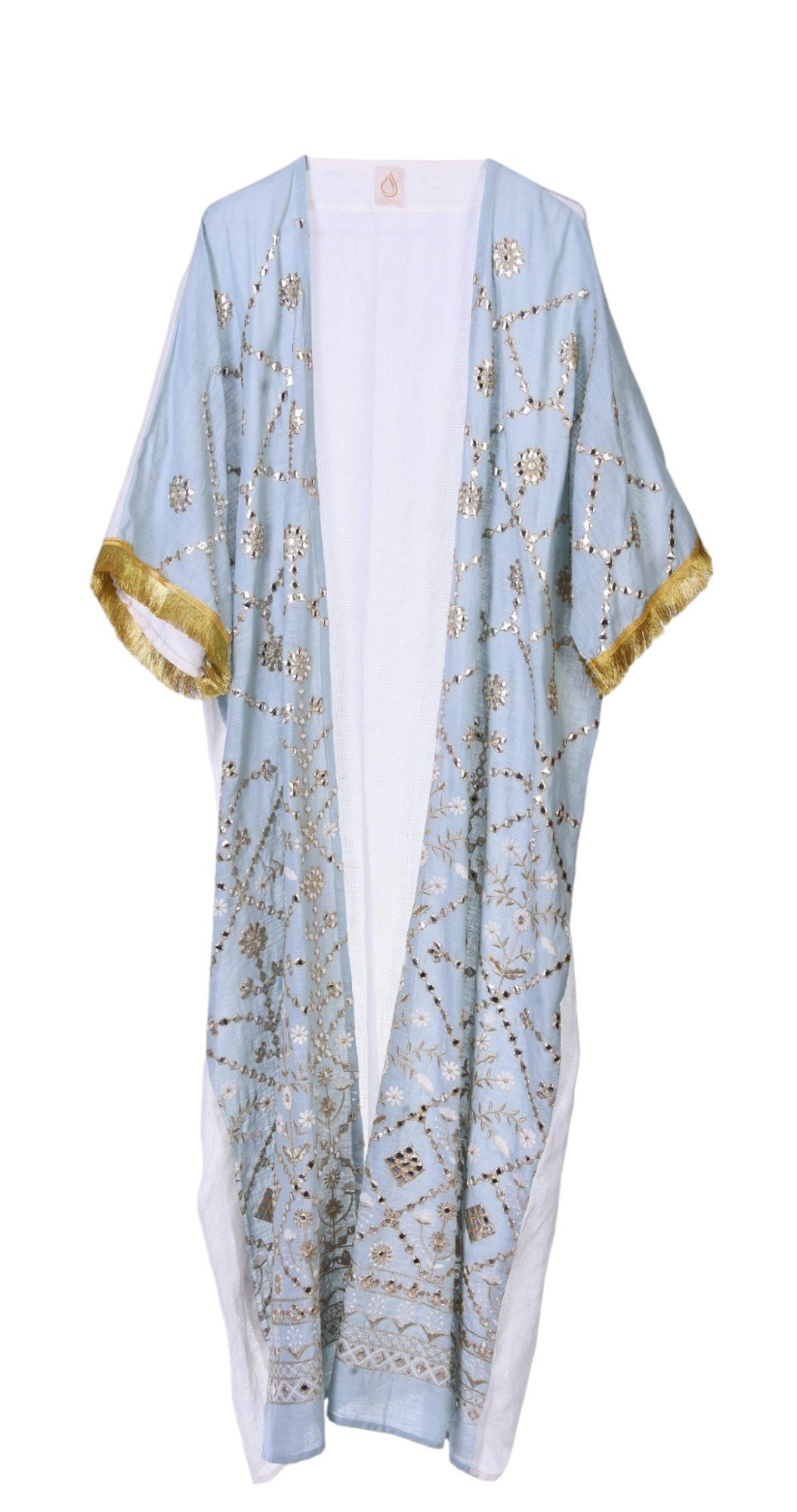 LAM COLLECTIONS Long mint bisht with offwhite embroidery