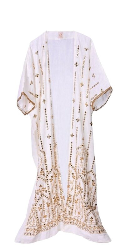 LAM COLLECTIONS white bisht with gold embroidery