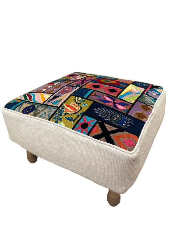 SOUK BALADNA Colorful Embroidered Ottoman with Oriental Designs