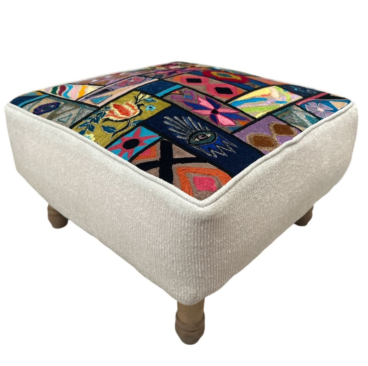 SOUK BALADNA Colorful Embroidered Ottoman with Oriental Designs