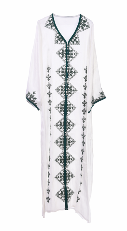 NK COUTURE White Abaya with green Embroidery