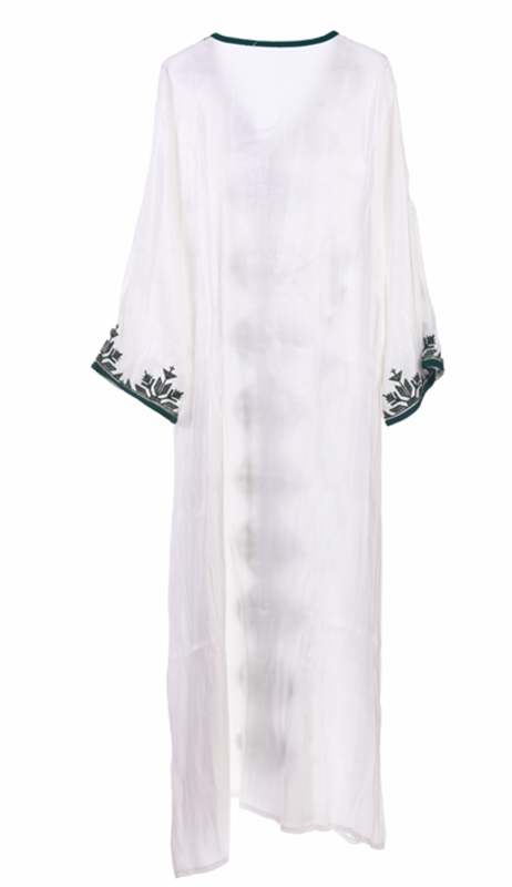 NK COUTURE White Abaya with green Embroidery