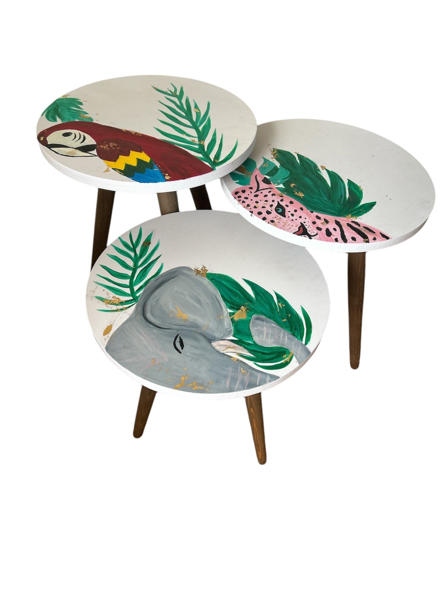 NOOR ALSABER ART hand painted Animal side Tables - set of 3