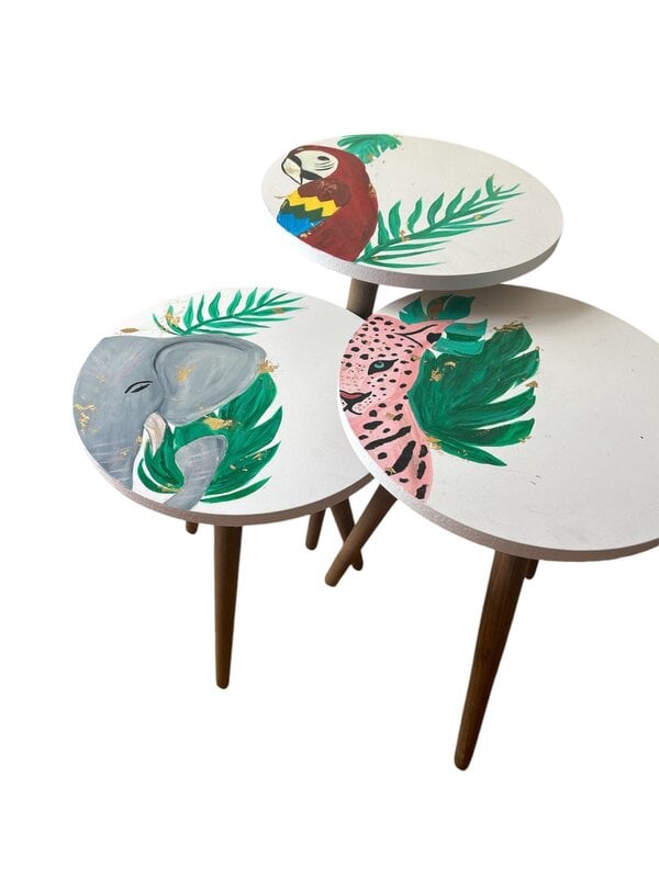 NOOR ALSABER ART hand painted Animal side Tables - set of 3