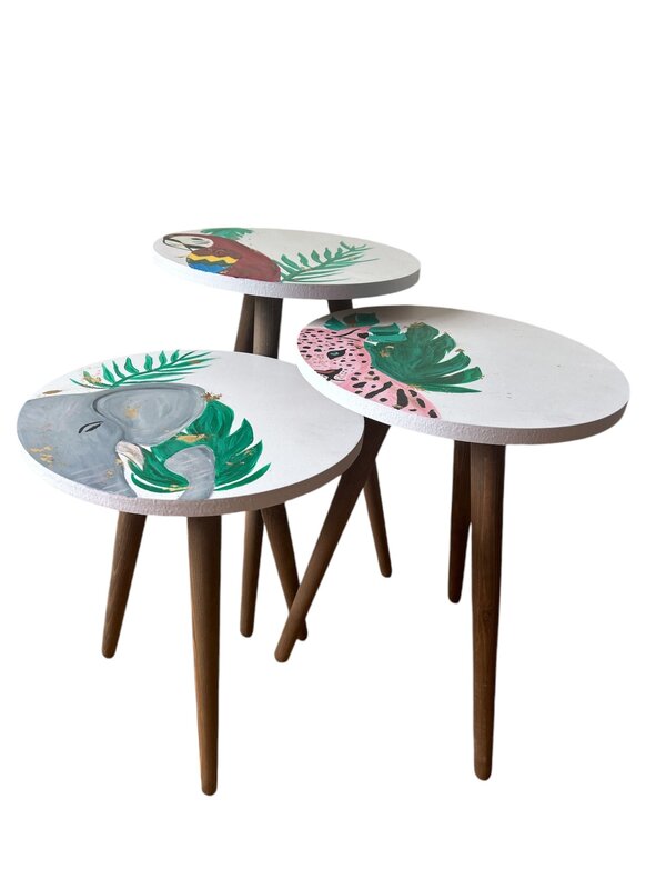 NOOR ALSABER ART hand painted Animal side Tables - set of 3