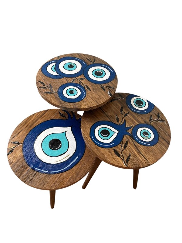 NOOR ALSABER ART hand painted Evil Eye tables - set of 3