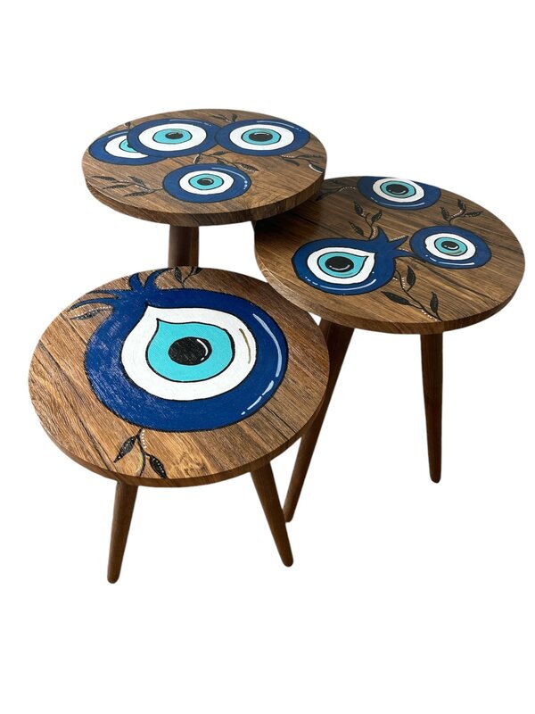 NOOR ALSABER ART hand painted Evil Eye tables - set of 3