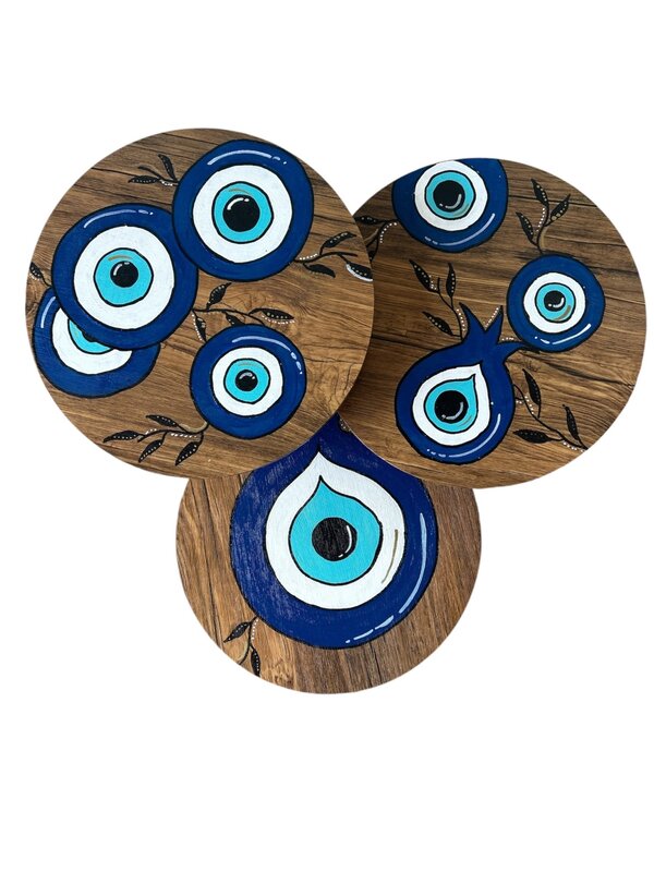 NOOR ALSABER ART hand painted Evil Eye tables - set of 3