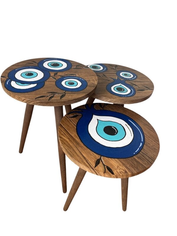 NOOR ALSABER ART hand painted Evil Eye tables - set of 3