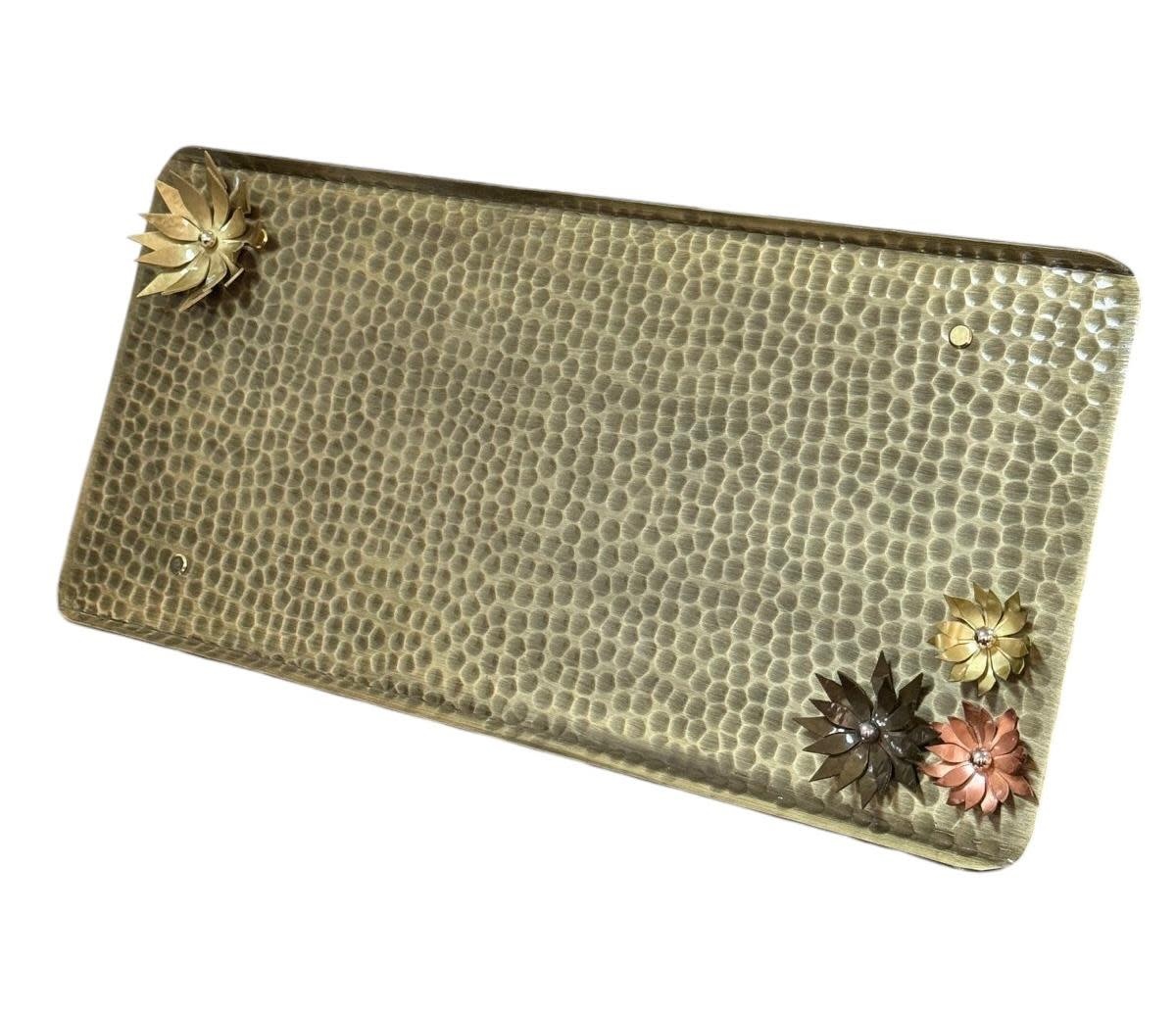 aluminum bronze tray with Gold and bronze flower alDAR