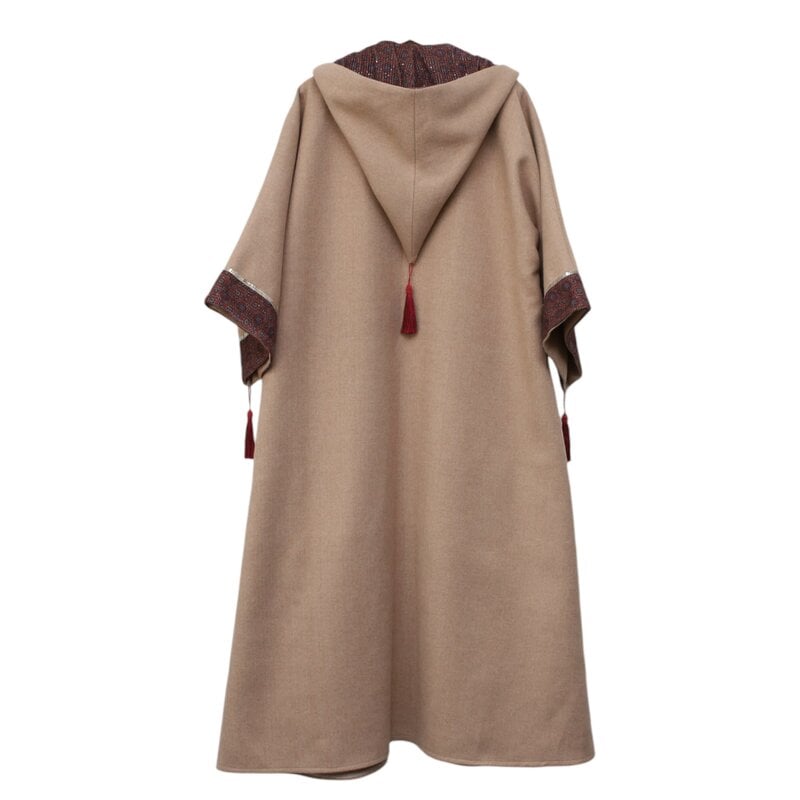 ALKUTBIA BEIGE WOOL KIMONO WITH HOODIE AND Brown  BORDERS